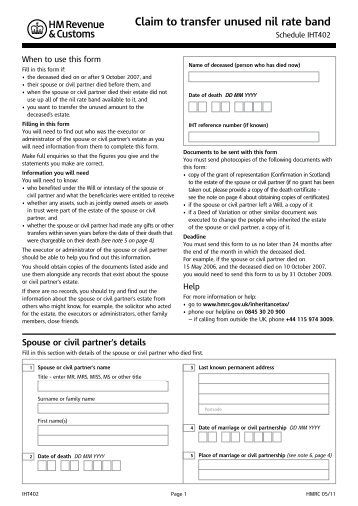 IHT402 - Claim to transfer unused nil band rate