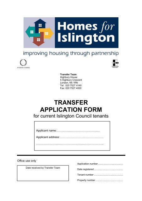 TRANSFER APPLICATION FORM - Islington Council