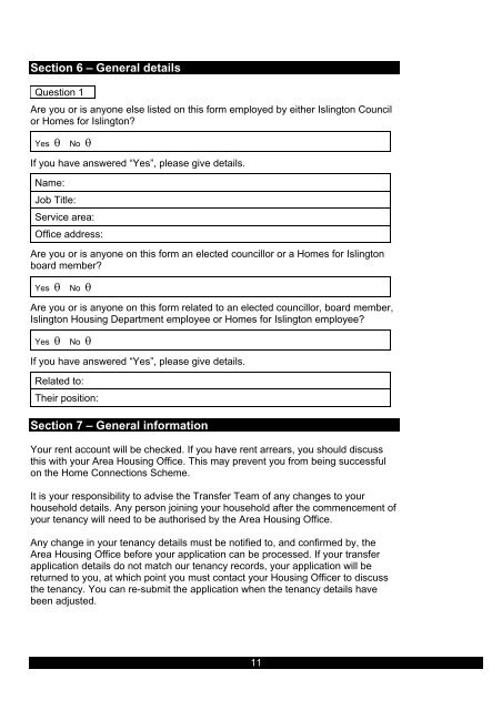 TRANSFER APPLICATION FORM - Islington Council