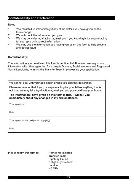 TRANSFER APPLICATION FORM - Islington Council