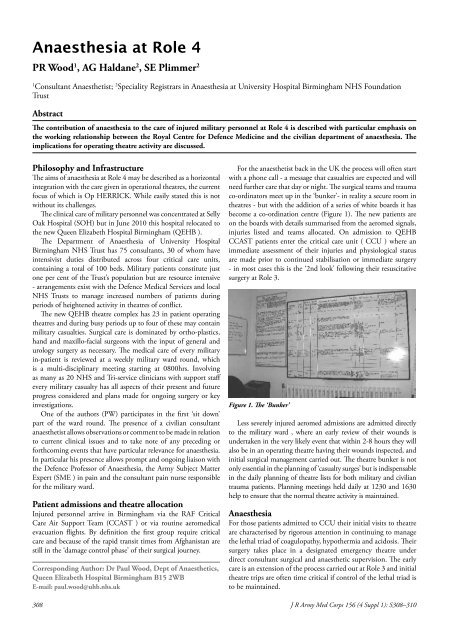 Defence Anaesthesia - Journal of the Royal Army Medical Corps