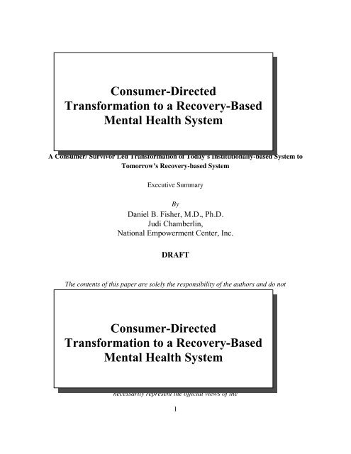 Consumer-Directed Transformation to a Recovery-Based Mental ...