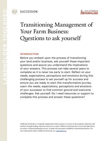 Transitioning Management of Your Farm Business- Questions to ask yourself 