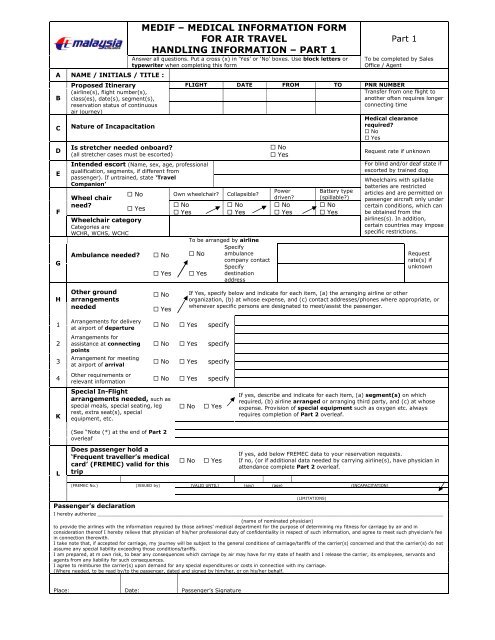 MEDIF œ MEDICAL INFORMATION FORM FOR AIR TRAVEL