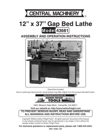 12” x 37” Gap Bed Lathe - Harbor Freight Tools