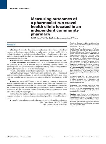 Measuring outcomes of a pharmacist-run travel health clinic located ...