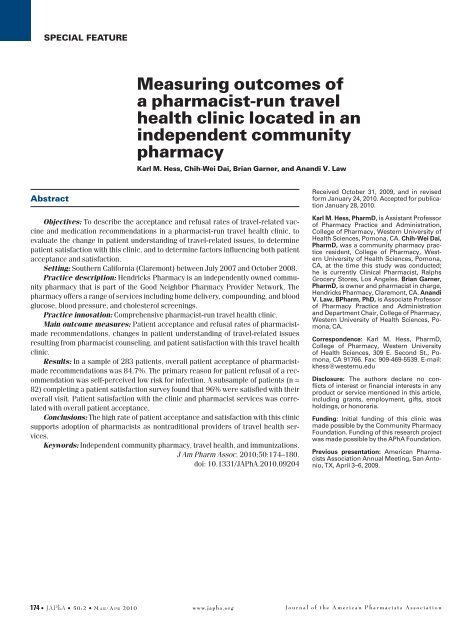 Measuring outcomes of a pharmacist-run travel health clinic located ...