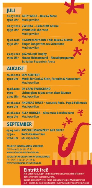 Schierker Musiksommer - Programmflyer