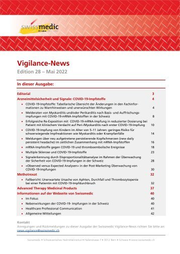 Swissmedic Vigilance-News Edition 28 – Mai 2022