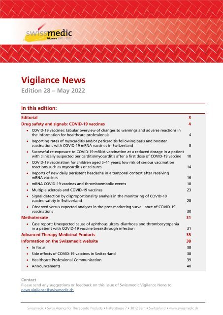 Swissmedic Vigilance-News Edition 28 – May 2022