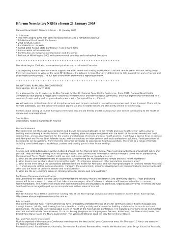 NRHA eforum 21 January 2005 - National Rural Health Alliance