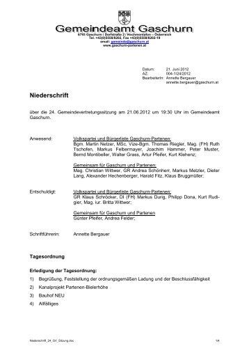 Niederschrift - Gemeinde Gaschurn