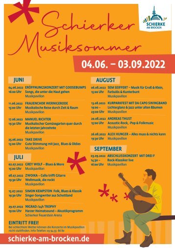Veranstaltungen zum Schierker Musiksommer 2022