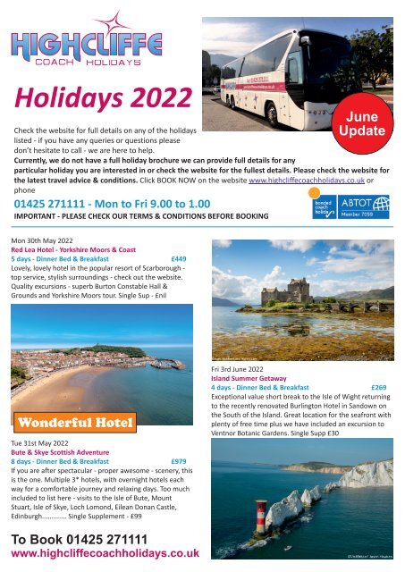 Highcliffe Coach Holidays - Holidays Brochure Update - June 2022