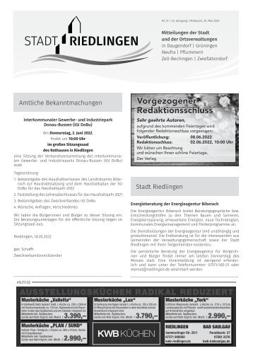 Amtliches Mitteilungsblatt Riedlingen 25.05.2022