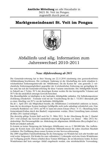 Neue Abfuhrordnung ab 2011 - St. Veit im Pongau - Salzburg.at