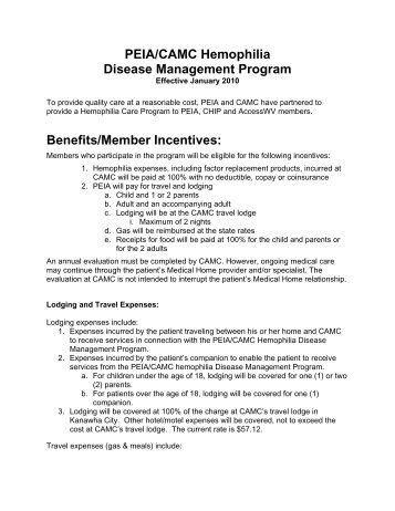 PEIA/CAMC Hemophilia Disease Management Program Benefits ...