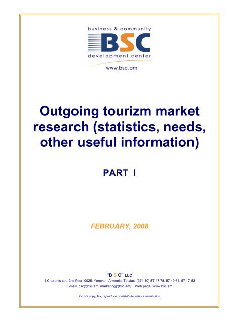 Outgoing tourizm market research (statistics, needs, other ... - bsc