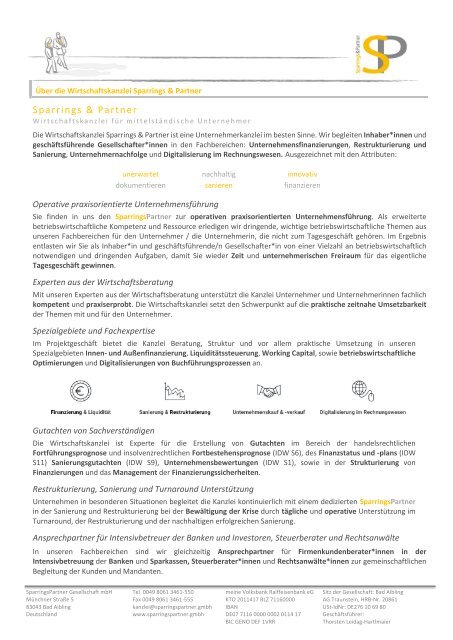 SparringsPartner GmbH Fortbestehensprognose_Muster