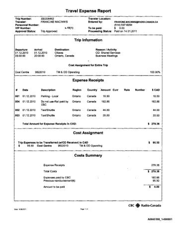 Travel Expense Report - CBC/Radio-Canada