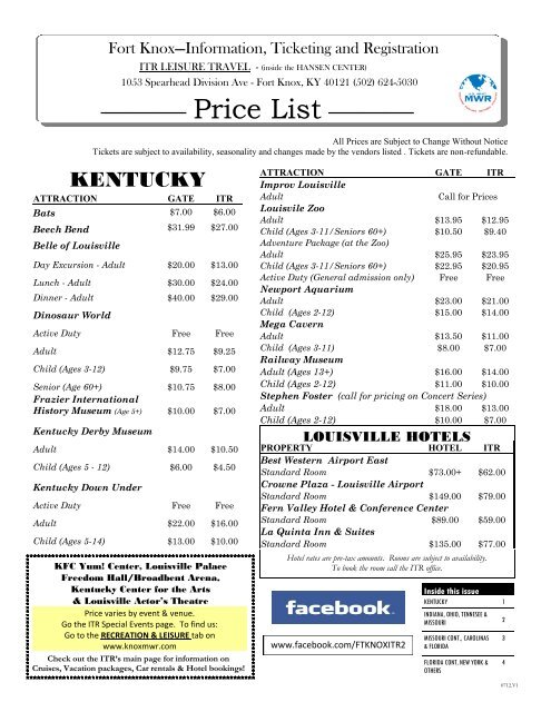 Price List Fort Knox Mwr Home