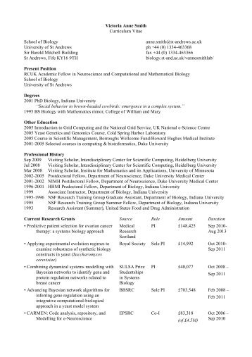 Victoria Anne Smith Curriculum Vitae - School of Biology - University ...