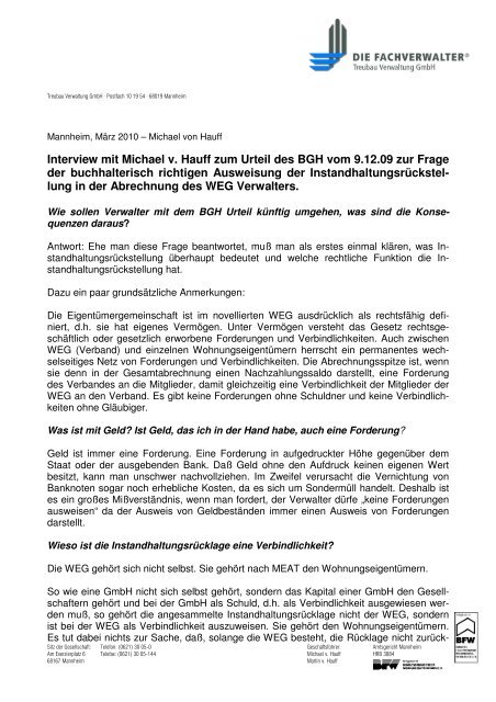 Interview mit Michael v. Hauff zum Urteil des BGH vom 9.12.09 zur ...