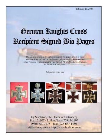 German Knights Cross Recipient Signed Bio Pages - Cy Stapleton's ...