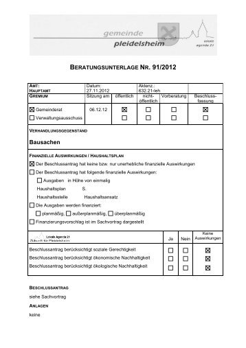 beratungsunterlage nr. 91/2012 - Gemeinde Pleidelsheim