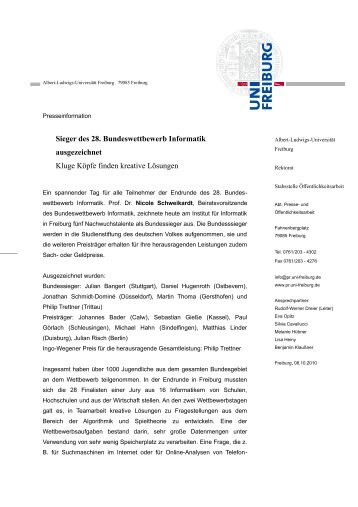 Pressemitteilung - Bundeswettbewerb Informatik