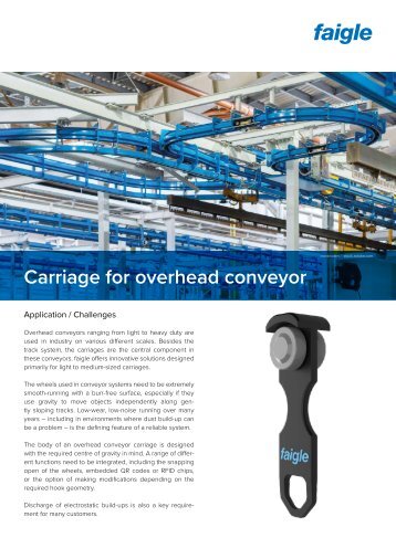 Carriage for overhead conveyor