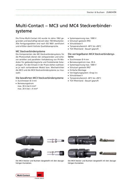 Multi-Contact – MC3 und MC4 Steckverbinder- systeme - Tritec