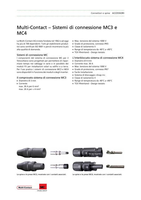 Multi-Contact – Sistemi di connessione MC3 e MC4 - Tritec