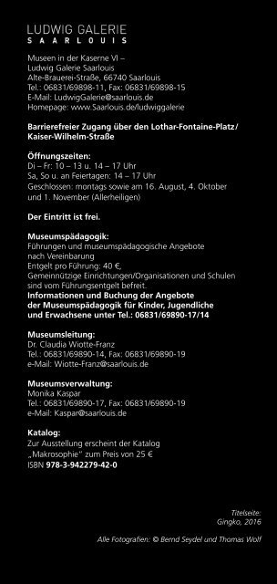 Makrosophie - Programm der Ludwig Galerie Saarlouis