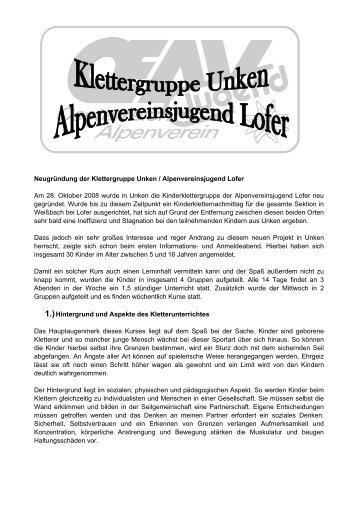 Neugründung der Klettergruppe Unken / Alpenvereinsjugend Lofer ...