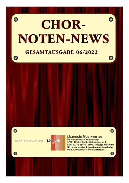 JB-Music Noten Gesamtverzeichnis - Notenkatalog Stand 01/06/2022