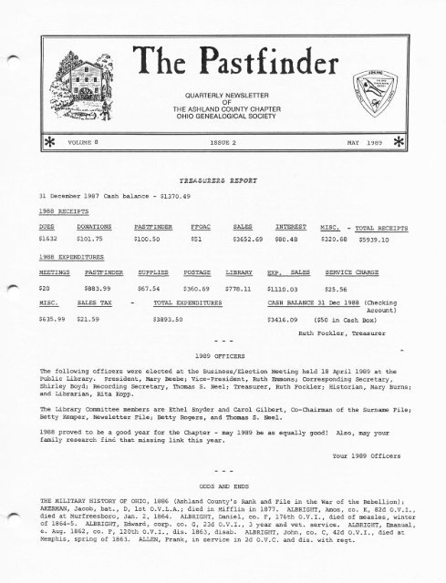 The Pastfinder Ashland County Chapter Of The Ohio Genealogical