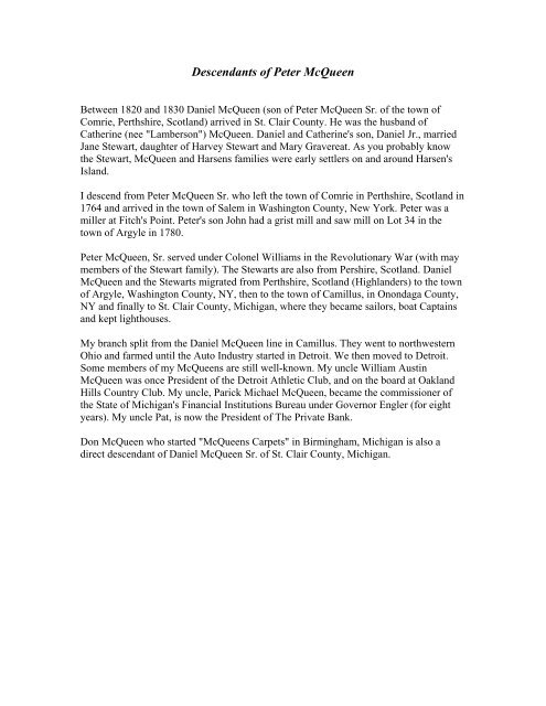 Descendants of Peter McQueen - RootsWeb - Ancestry.com