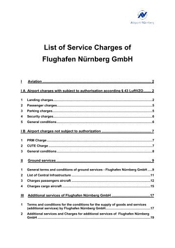 List of Service Charges of Flughafen Nürnberg GmbH