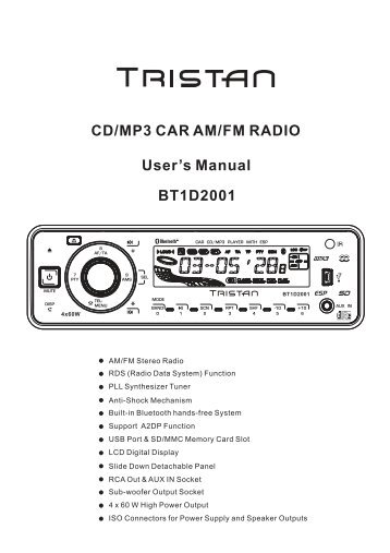 User's Manual BT1D2001 CD/MP3 CAR AM/FM RADIO