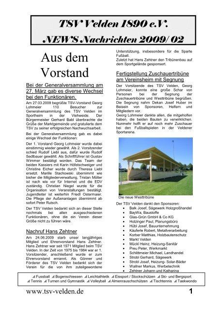 2 TSV Velden 1890 eV NEWS Nachrichten 2009/ 02