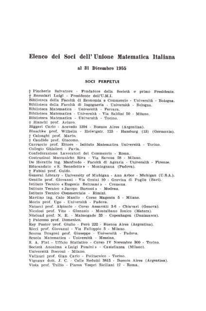Elenco dei Soci dell' Unione Matematica Italiana