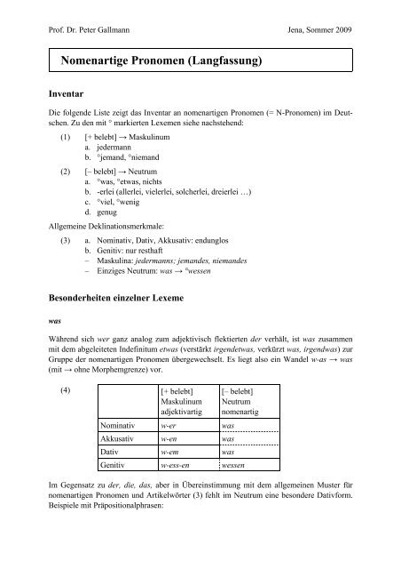 Nomenartige Pronomen Langfassung Urz