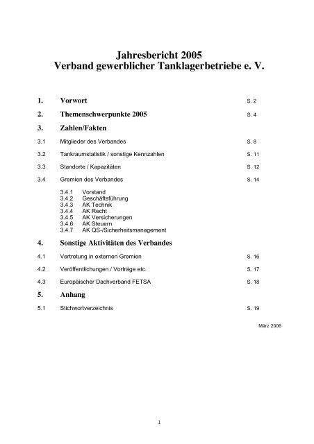 Jahresbericht 2005 Verband gewerblicher Tanklagerbetriebe e. V.