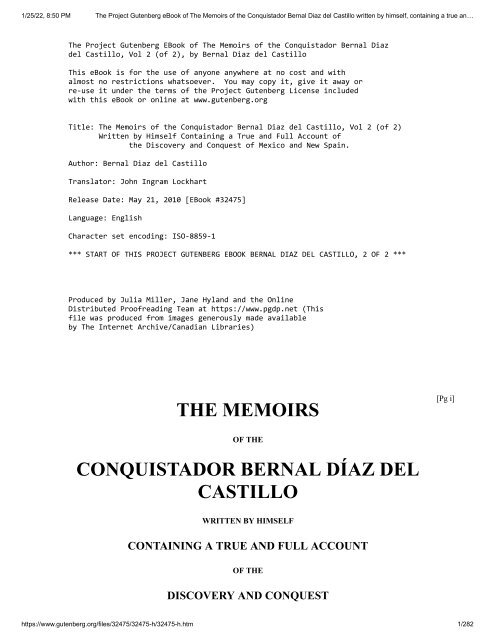 The Memoirs of the Conquistador Bernal Diaz del Castillo Vol. 2