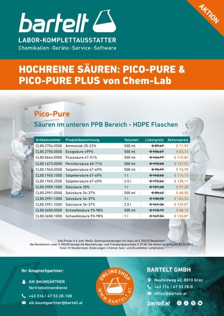 Hochreine Säuren Pico-Pure & Pico-Pure Plus von Chem-Lab