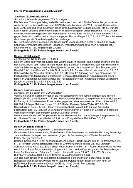 Interne Pressemitteilung vom 24. Mai 2011 Junioren 18 ... - Tennis