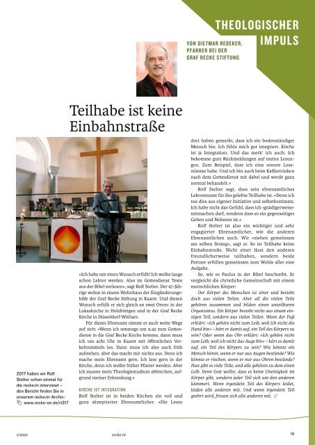 recke:in - Das Magazin der Graf Recke Stiftung Ausgabe 2/2022