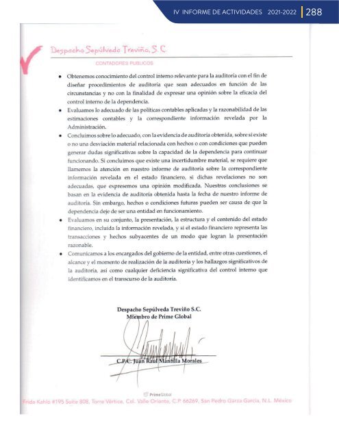 IV INFORME DE ACTIVIDADES