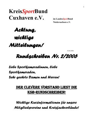 KreisSportBund Cuxhaven e.V. im LandesSportBund Achtung ...